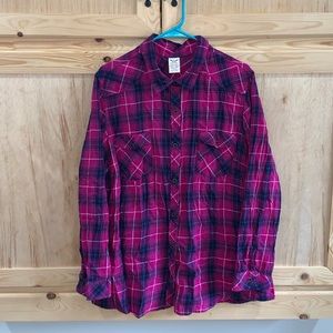 Faded Glory pinkish plaid button front flannel shirt size XXL 20